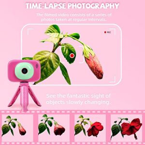 seanme Selfie Camera for Kids with 32GB Card, 40MP & 1080P HD Kids Digital Camera Toys for 3-8 Year olds, Birthday & Christmas Gifts for 3 4 5 6 7 8 9 10 Year Old Girls (Pink)