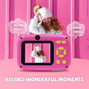 seanme Selfie Camera for Kids with 32GB Card, 40MP & 1080P HD Kids Digital Camera Toys for 3-8 Year olds, Birthday & Christmas Gifts for 3 4 5 6 7 8 9 10 Year Old Girls (Pink)