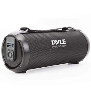pyle wireless portable bluetooth boombox speaker – 100 watt rechargeable boom box speaker portable music barrel loud stereo system with aux input, mp3/usb/sd port, fm radio, 2.5″ tweeter pbmspg3bk