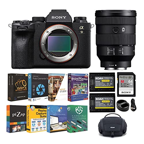 Sony Alpha 9 II Mirrorless Full Frame Interchangeable-Lens Camera Bundle with 24-105mm f/4 E-Mount Lens, Dual Battery and Chargers, 64 GB Memory Card, Camera Bag, and Photo Software (6 Items)