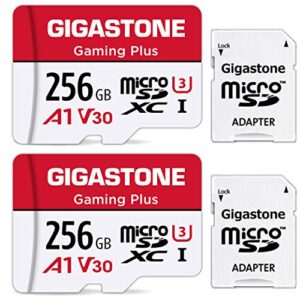 gigastone 256gb 2-pack micro sd card, gaming plus, nintendo-switch compatible, r/w 100/60mb/s, 4k video recording, micro sdxc uhs-i a1 u3 class 10, with adapter