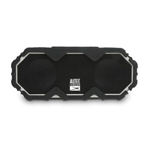 altec lansing mini lifejacket jolt bluetooth speaker with qi, wireless, waterproof, portable, speakers, loud volume, strong bass, rich stereo system, microphone, 16 hour battery, 100 ft range, gray