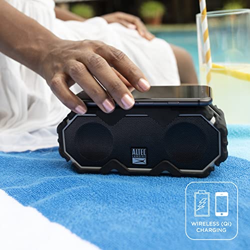 Altec Lansing Mini LifeJacket Jolt Bluetooth Speaker with Qi, Wireless, Waterproof, Portable, Speakers, Loud Volume, Strong Bass, Rich Stereo System, Microphone, 16 Hour Battery, 100 ft Range, Gray