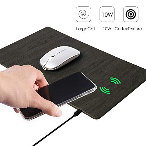 Fast Wireless Charger Mouse Pad Qi Certified Case-Friendly 10W Fast Wireless Charging Mouse Mat Compatible for iPhone 12,12Pro,11,11 Pro,XR,X,8,8 Plus,Samsung Galaxy S10/S9/S8,Note (7.5W/10) (Grey)