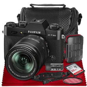 fujifilm x-t30 4k wi-fi mirrorless digital camera with xf 18-55mm lens kit – black with 32gb bundle and travel photo cleaning kit