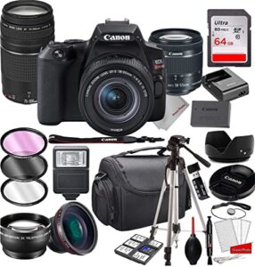 rebel sl3 dslr camera with 18-55mm is stm zoom lens & 75-300mm iii lens bundle + 64gb memory, case, tripod, filters and more