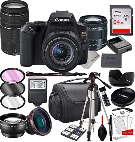 Rebel SL3 DSLR Camera with 18-55mm is STM Zoom Lens & 75-300mm III Lens Bundle + 64GB Memory, Case, Tripod, Filters and More