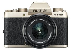fujifilm x-t100 mirrorless digital camera w/xc15-45mmf3.5-5.6 ois pz lens – champagne gold