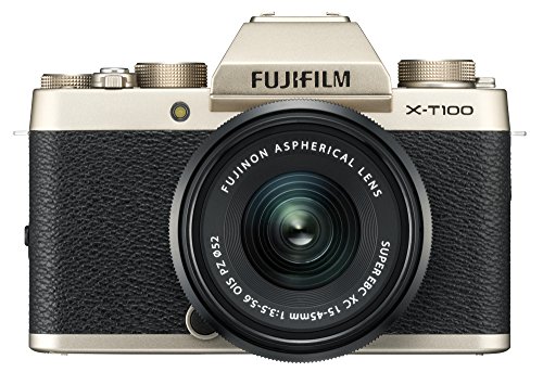 Fujifilm X-T100 Mirrorless Digital Camera w/XC15-45mmF3.5-5.6 OIS PZ Lens - Champagne Gold