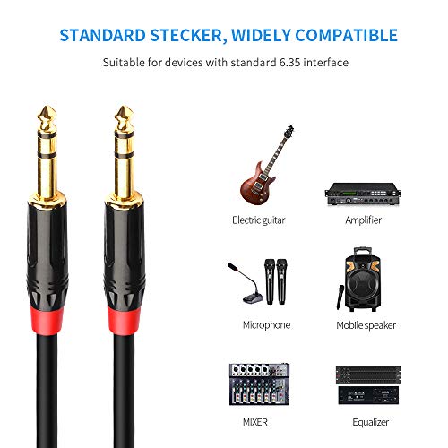 DISINO 1/4 inch TRS Cable, Heavy Duty 6.35mm Male to Male Stereo Jack Balanced Audio Path Cord Interconnect Cable - 6.6 feet/2 Meters