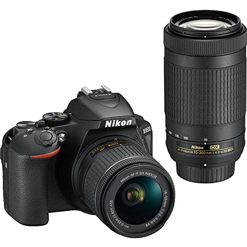 Nikon D5600 24.2MP DSLR Digital Camera with 18-55mm and 70-300mm Lenses (1580) Deluxe Bundle with 64GB SD Card + Large Camera Bag + Filter Kits + Spare Battery + Telephoto Lens (Renewed)