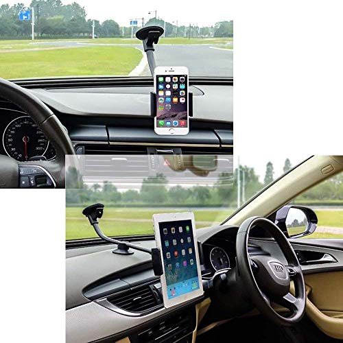 Newward Car Phone Holder Mount, [ 2 Different Sizes Clamp ] Long Arm Windshield Universal Cell Phone Holder for Car Truck [Strong Suction Anti-Shake Stabilizer] Compatible iPhone Android Smartphones