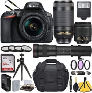 nikon d5600 dslr camera with af-p dx nikkor 18-55mm f/3.5-5.6g vr + af-p dx nikkor 70-300mm f/4.5-6.3g ed + 420-800mm telephoto zoom lens and basic travel kit (renewed)