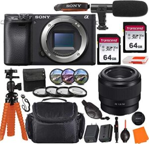 sony alpha a6400 mirrorless digital camera with fe 50mm f/1.8 lens & pro accessory bundle incl. 2x 64gb transcend memory card, gadget bag, uv-cpl-fld filters and macro kits and more…