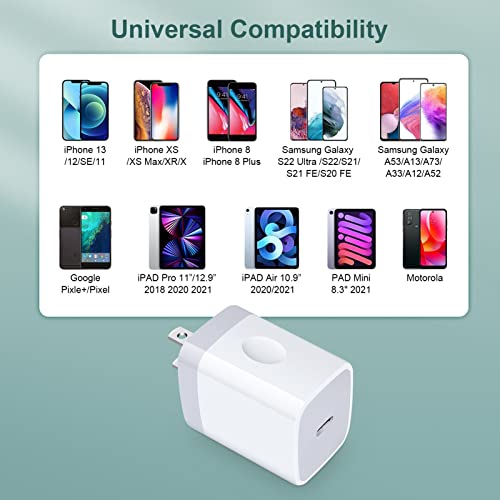 USB C Charger Block Fast Wall Charger Box for Samsung Galaxy A14 5G/A13/A23/A54/A03s/A53/S23/S21 FE/S22/S20 FE/Z Fold 4,iPhone 14/13/12/11/Pro Max,Pixel 7 6,2 Pack 20W Type C Charger PD Power Adapter