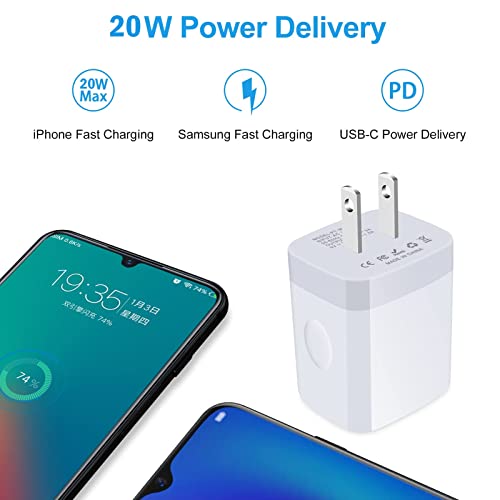 USB C Charger Block Fast Wall Charger Box for Samsung Galaxy A14 5G/A13/A23/A54/A03s/A53/S23/S21 FE/S22/S20 FE/Z Fold 4,iPhone 14/13/12/11/Pro Max,Pixel 7 6,2 Pack 20W Type C Charger PD Power Adapter