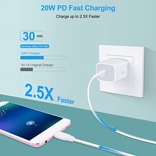 USB C Charger Block Fast Wall Charger Box for Samsung Galaxy A14 5G/A13/A23/A54/A03s/A53/S23/S21 FE/S22/S20 FE/Z Fold 4,iPhone 14/13/12/11/Pro Max,Pixel 7 6,2 Pack 20W Type C Charger PD Power Adapter