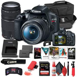 canon eos rebel t7 dslr camera with 18-55mm and 75-300mm lenses (2727c021), 64gb card, corel photo software, lpe10 battery, card reader, deluxe cleaning set, flex tripod, memory wallet (renewed)
