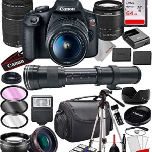 Rebel T7 DSLR Camera with 18-55mm f/3.5-5.6 is II Zoom Lens & 75-300mm III Lens Bundle + 420-800mm Zoom Telephoto Lens + 64GB Memory, Case, Tripod, Extra Battery and More