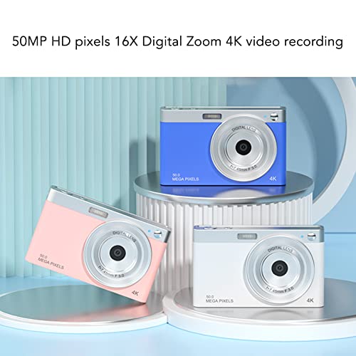 4K Digital Camera, 16X Zoom 50MP AF Autofocus Vlogging Camera, 2.88in IPS HD Mirrorless Camera with Battery, LED Fill Light Portable Mini Compact Camera for Macro Shooting, Teens, Students(White)