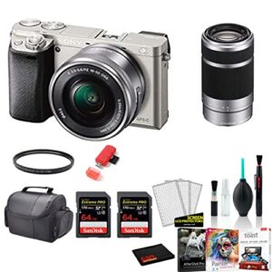 sony alpha a6000 mirrorless digital camera with 16-50mm + 55-210mm lenses with 2x 64gb memory card -international model