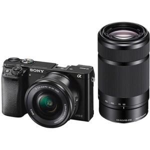 Sony Alpha a6000 Mirrorless Digital Camera with 16-50mm + 55-210mm Lenses with 2X 64GB Memory Card -International Model