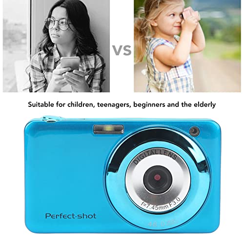 Digital Camera, 2.7in 48MP High Definition 8X Optical Zoom Portable Vlogging Camera, USB Rechargeable LED Fill Light ABS Metal Mini Compact Camera for Children, Beginners, Students, Adults(Blue)