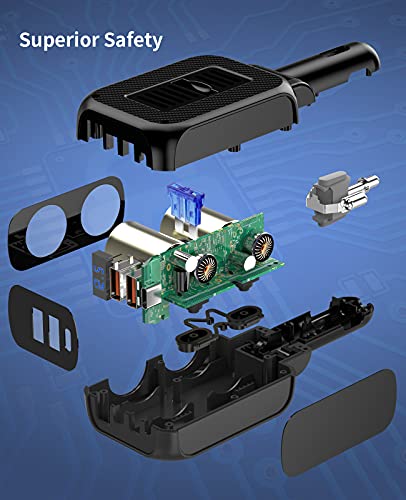 SUPERONE 180W Cigarette Lighter Splitter with 20W PD, 2-Socket Cigarette Lighter Adapter, Fast USB C Car Charger with Type-C 20W PD & QC 3.0 for Dash Cam, GPS, Laptop/iPad/iPhone 14/13/12/11/X/Samsung