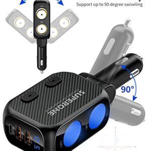 SUPERONE 180W Cigarette Lighter Splitter with 20W PD, 2-Socket Cigarette Lighter Adapter, Fast USB C Car Charger with Type-C 20W PD & QC 3.0 for Dash Cam, GPS, Laptop/iPad/iPhone 14/13/12/11/X/Samsung