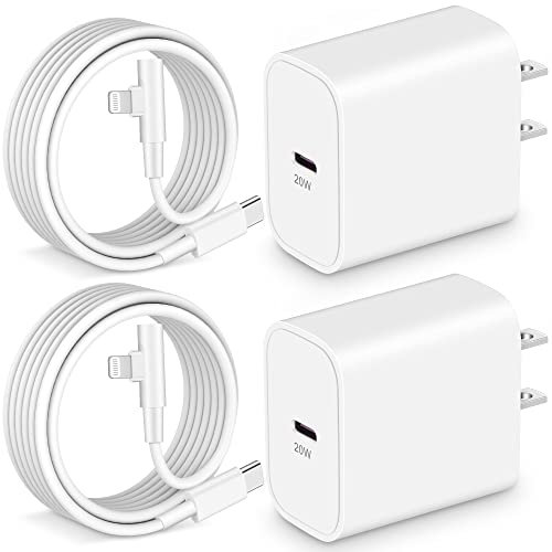 Apple Fast Charger [MFi Certified], 2Pack Apple Charger 10FT Long USB C to Lightning Cable (90 Degree) with 20W PD 3.0 USB C Wall Charger Fast Charging Block for iPhone 14 13 12 11 Pro Max XS XR, iPad