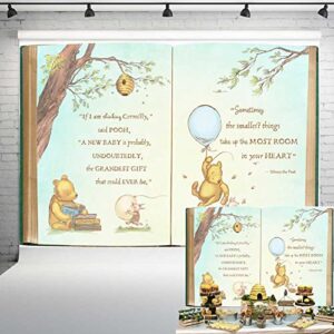 claasic pooh bear baby shower backdrop for boy retro giant book spring tree vintage background newborn quote blue yellow tinge banner 7×5 ft 136