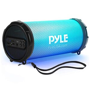 pyle wireless portable bluetooth boombox speaker – 100watt hi-fi rechargeable boom box speaker portable music barrel loud stereo system with aux input, mp3/usb/sd port, fm radio, 2″ tweeter -pbmsprg3