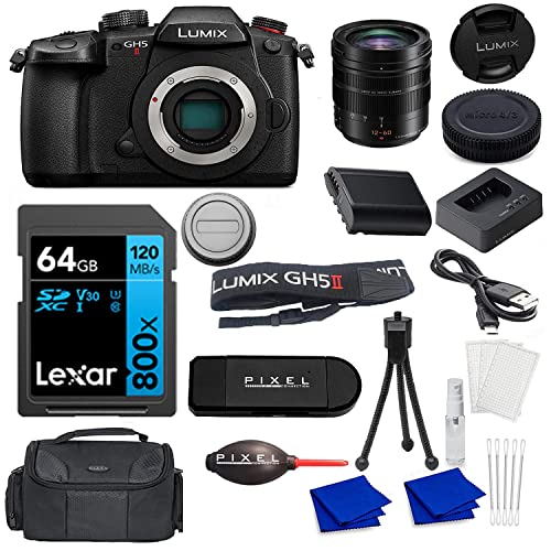 Panasonic LUMIX GH5M2, 20.3MP Mirrorless Micro Four Thirds Camera with Live Streaming, 4K 4:2:2 10-Bit Video, 5-Axis Image Stabilizer, 12-60mm F2.8-4.0 Lens with Rear Lens Cap, Gadget Bag & More