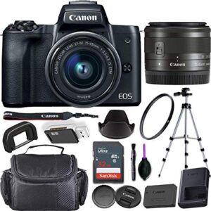 canon eos m50 mirrorless digital camera (white) + ef-m 15-45mm f/3.5-6.3 is stm lens bundled with premium accessories (32gb memory card, padded equipment case and more.) (renewed)