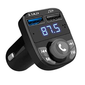 qumox handsfree call car charger, wireless bluetooth fm transmitter radio receiver, mp3 audio music stereo adapter, dual usb port charger compatible for all smartphones