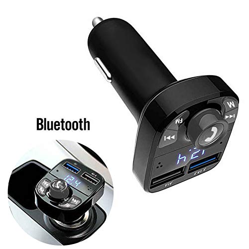 QUMOX Handsfree Call Car Charger, Wireless Bluetooth FM Transmitter Radio Receiver, Mp3 Audio Music Stereo Adapter, Dual USB Port Charger Compatible for All Smartphones