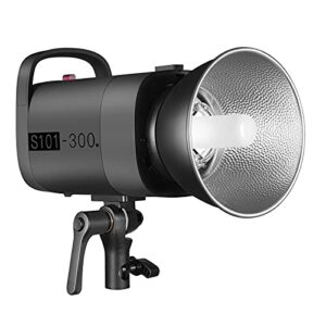 neewer s101-300w studio monolight 300w 5600k gn58 strobe flash with optical slave mode, adjustable brightness/modeling lamp/bowens mount/silent fan/metal base for product portrait photography