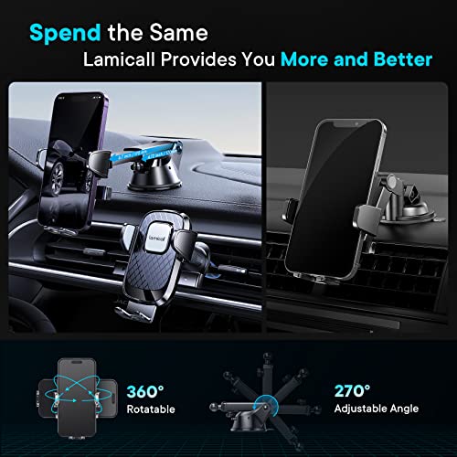 Lamicall Phone Mount for Car, [One Touch Auto Clamping] Car Cell Phone Holder Mount Dashboard Windshield Vent for iPhone 14 13 12 Pro Max, Samsung Galaxy S22 All Phones