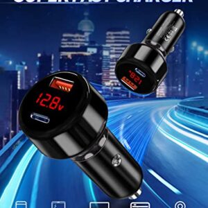 65W Car Fast Charger USB C Power Adapter with Voltage Display& PD3.0/QC 4.0/PPS 45W Super Quick Charge Type C Cigarette Lighter Plug for iPhone 14/13/12, Samsung S23/S22/S21 Ultra, iPad Pro, and More
