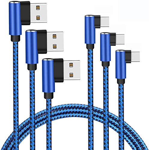 Galaxy S22 Ultra Charger Fast Charging Cable, Nylon Braided 90 Degree Right Angle USB Type C Cable Compatible with Galaxy S10 Plus S22 Ultra Note 20, Google Pixel 6 Pro 5A, LG, Oneplus(3PACK 6FT)