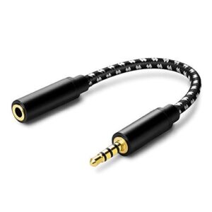 tnp headphone extender 3.5mm audio jack extension adapter – aux auxiliary stereo headset connector male to female plug 3 pole for iphone android smartphone battery case speaker (6 inch)