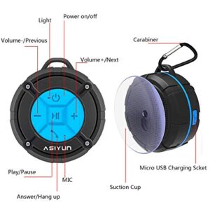 ASIYUN Shower Speaker, IPX7 Waterproof Bluetooth Speaker, Loud HD Sound, Portable Wireless Speaker with Suction Cup & Sturdy Hook, Built-in Mic, for Shower, Pool, Beach, Outdoor(Blue)