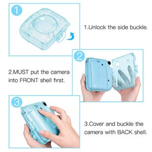 Fintie Protective Clear Case for Fujifilm Instax Mini 11 Instant Film Camera - Crystal Hard Shell Cover with Removable Rainbow Shoulder Strap, Glittering Blue