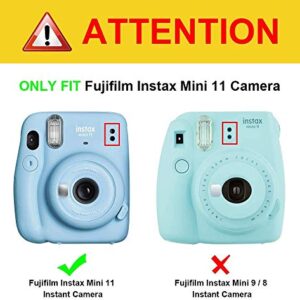 Fintie Protective Clear Case for Fujifilm Instax Mini 11 Instant Film Camera - Crystal Hard Shell Cover with Removable Rainbow Shoulder Strap, Glittering Blue