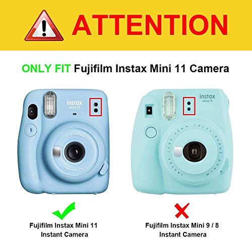 Fintie Protective Clear Case for Fujifilm Instax Mini 11 Instant Film Camera - Crystal Hard Shell Cover with Removable Rainbow Shoulder Strap, Glittering Blue