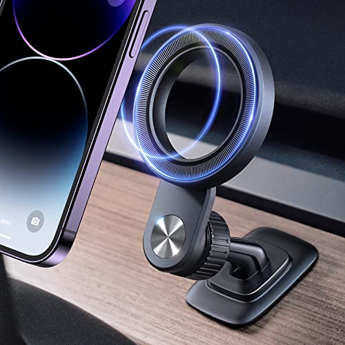 OQTIQ for MagSafe Car Mount Magnetic Phone Holder for Car Dash Mount Phone Holder Fit Curved Surface Flexible Rotation Compatible with iPhone 14 13 12 Pro Max Plus Mini, MagSafe Case, All Cellphones