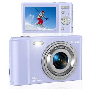 digital camera, lecran vlogging camera with 16x digital zoom, 2.88″ ips screen, compact portable mini cameras for students, teens, kids (2.7k purple)