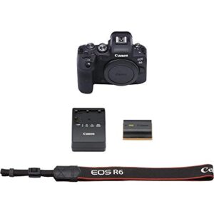 Canon EOS R6 Mirrorless Digital Camera (Body Only) (4082C002) + 64GB Memory Card + Case + Corel Software + 2 x LPE6 Battery + External Charger + Card Reader + LED Light + HDMI Cable + More (Renewed)
