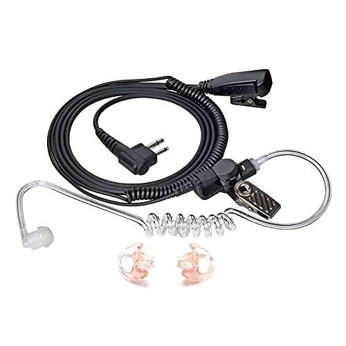 HYS Surveillance 1 Wire Headset Acoustic Tube Earpiece W/Ear Tip and Medium Silicon Earmold for CP200 PR400 RDM2070D CLS RDX RDU and Motorola 2-PIN Walkie Talkie Radios