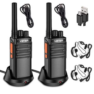 vbter walkie talkies rechargeable with earpieces mic, two-way radios long range usb cable charging 14 channel handheld transceiver walky talky（2 pack）